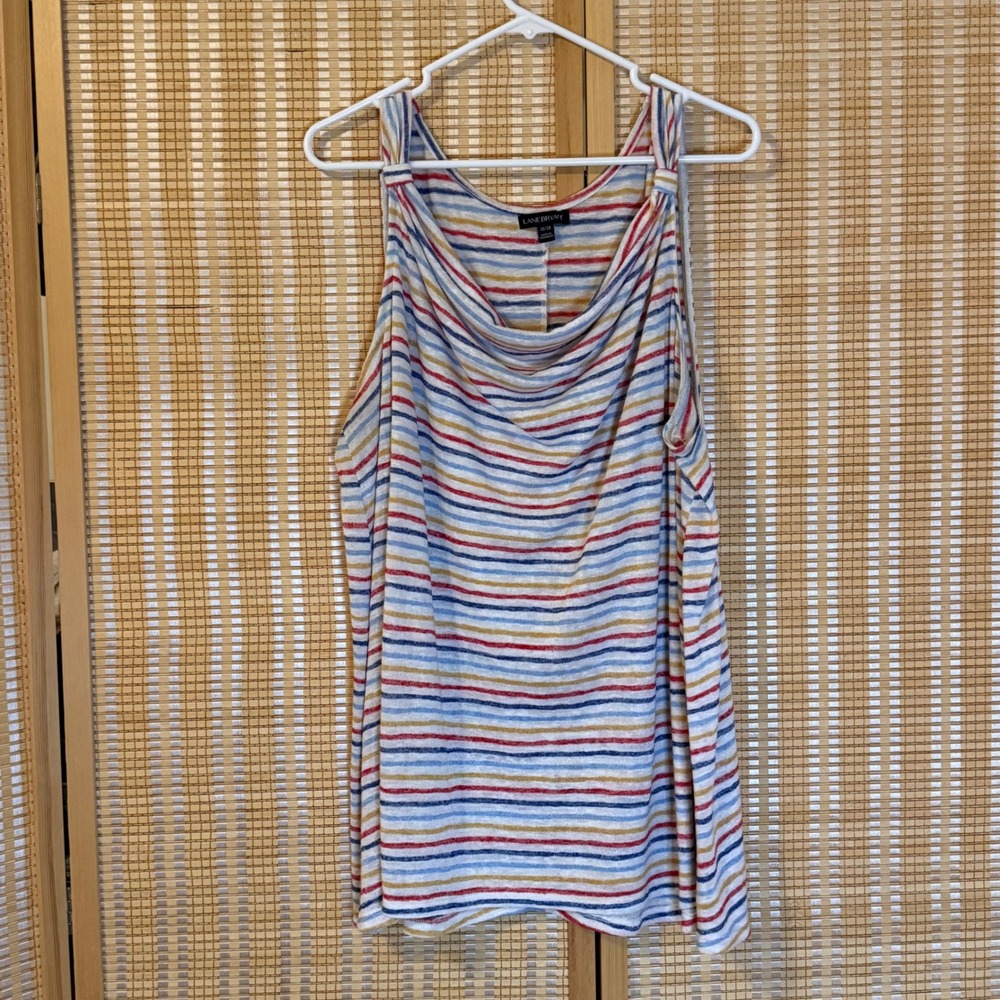 Lane Bryant Multi Color Striped Cowl Neck Tank Top Knotted Shoulder Plus 26/28